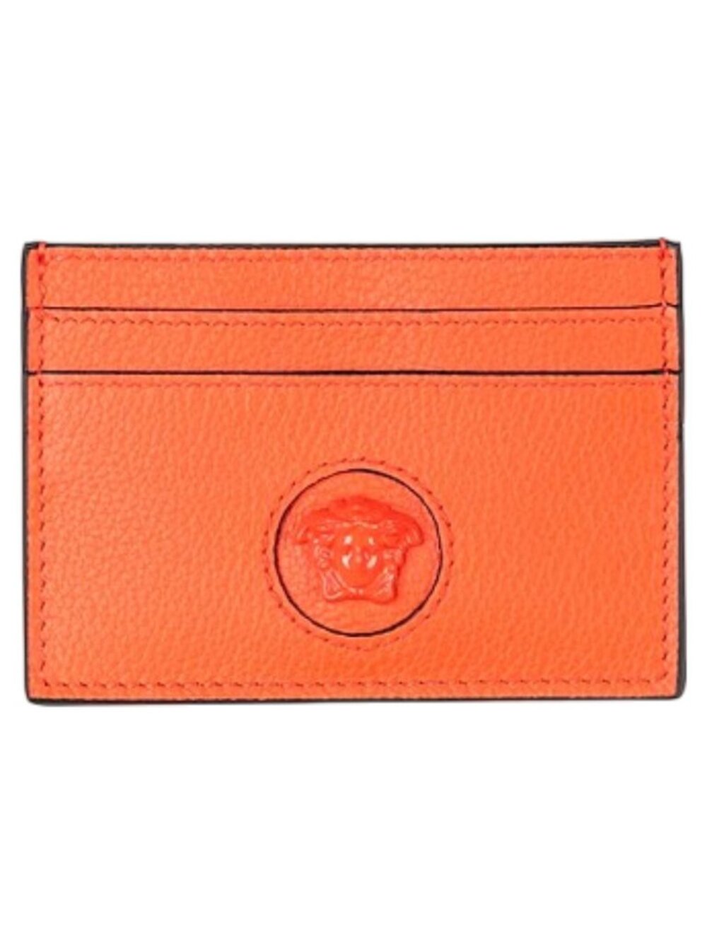Versace Medusa Head Orange Leather Card Case Holder NWT